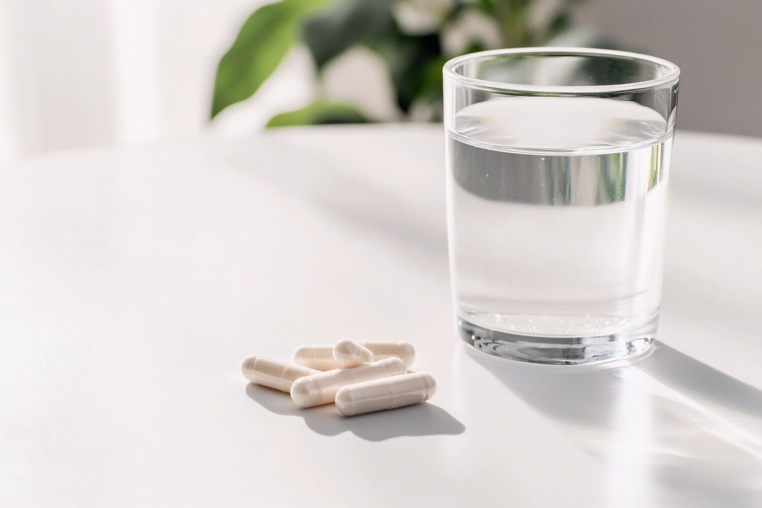 インプラント治療後の痛みを和らげるために鎮痛剤を服用する様子