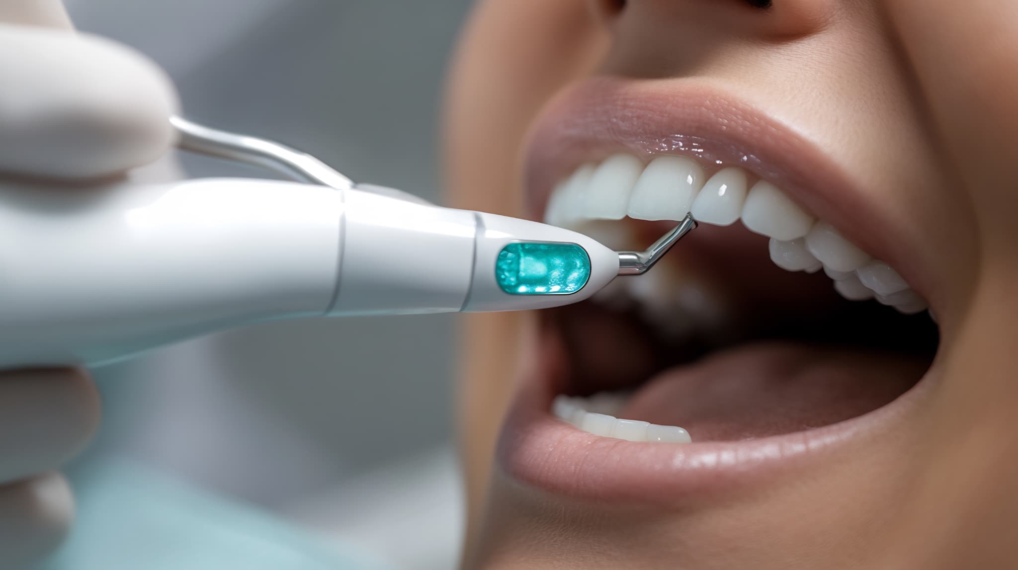 予防歯科で歯のクリーニングを受けている様子