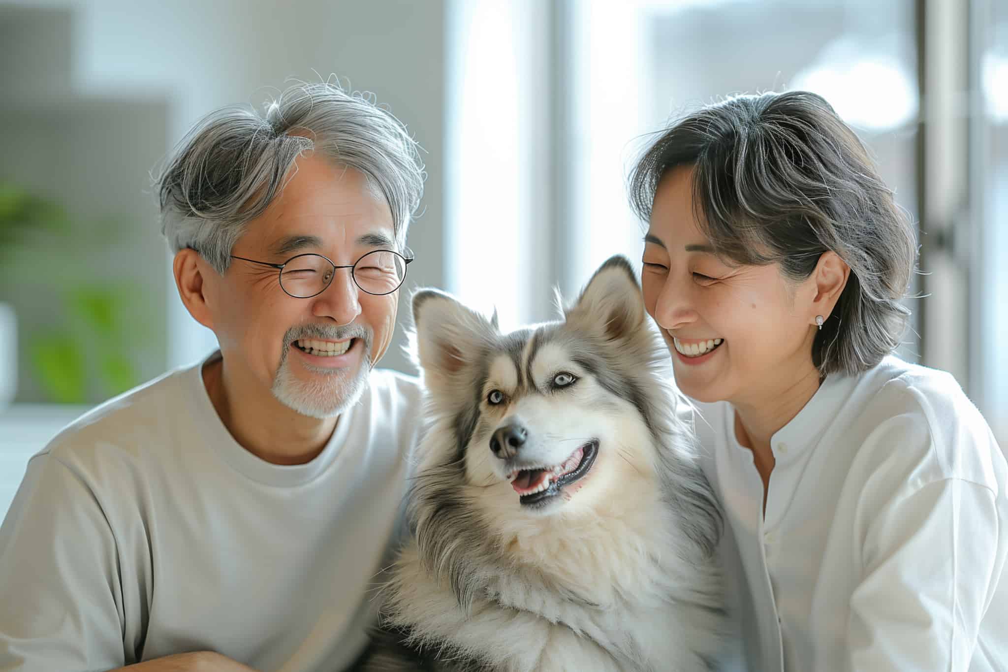 愛犬と笑顔の夫婦