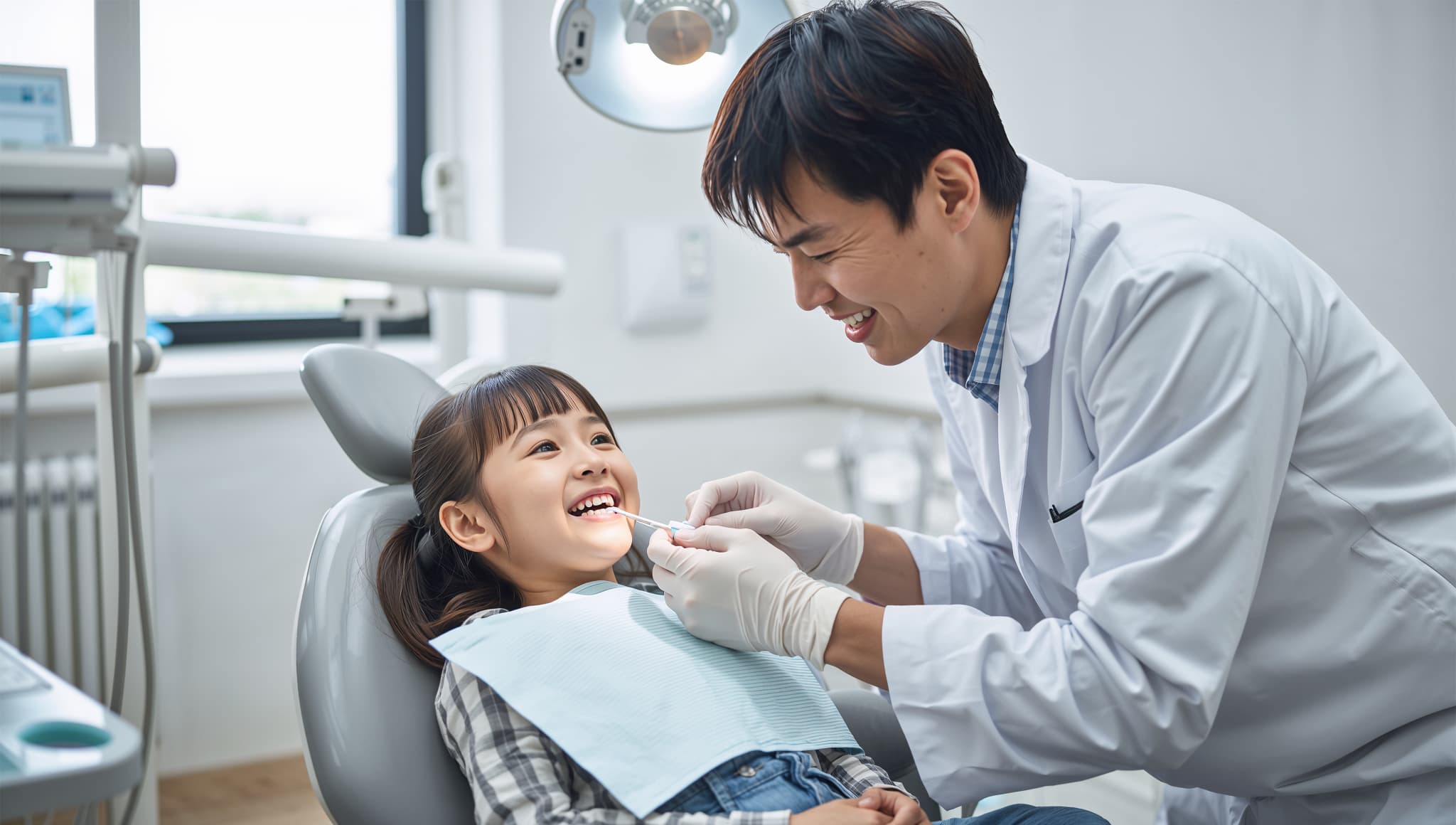 一人で歯の診察を受ける女の子
