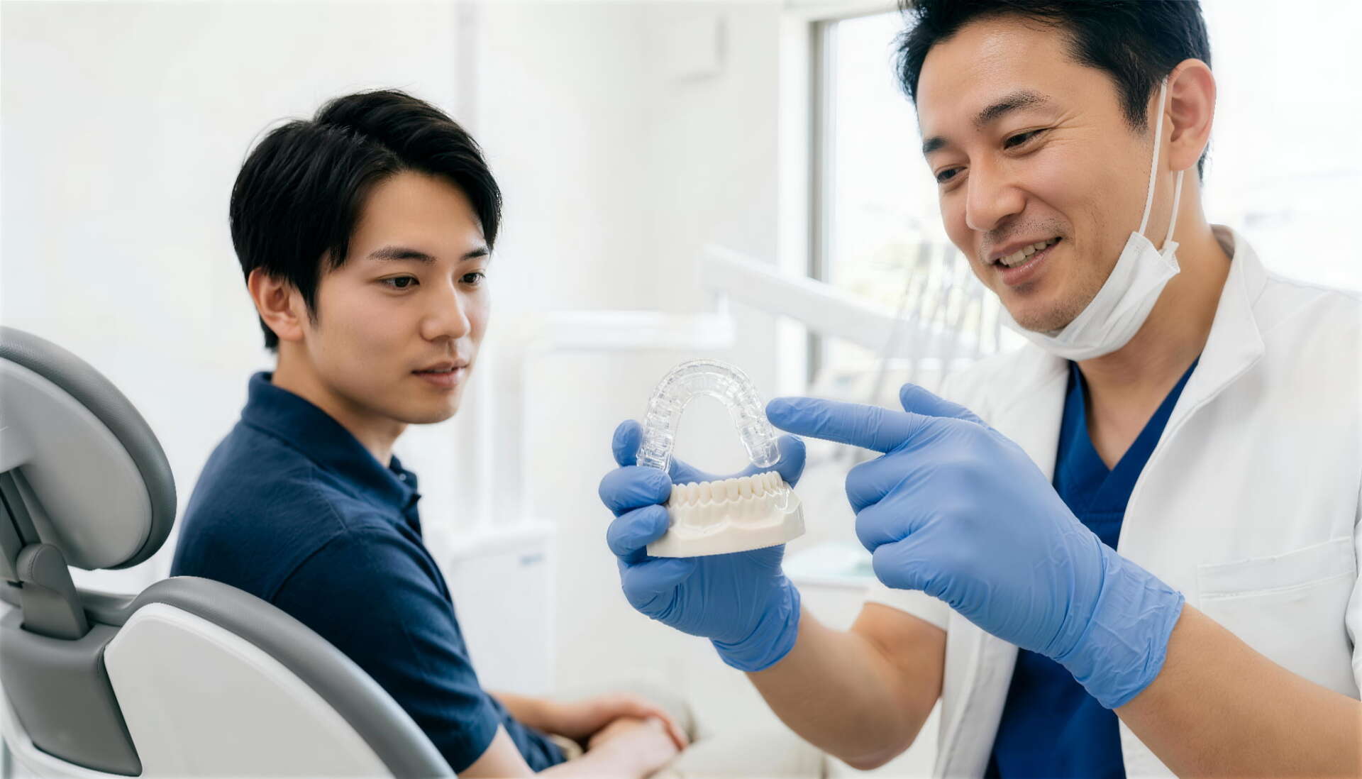 歯科医院でインビザラインの説明を受ける様子